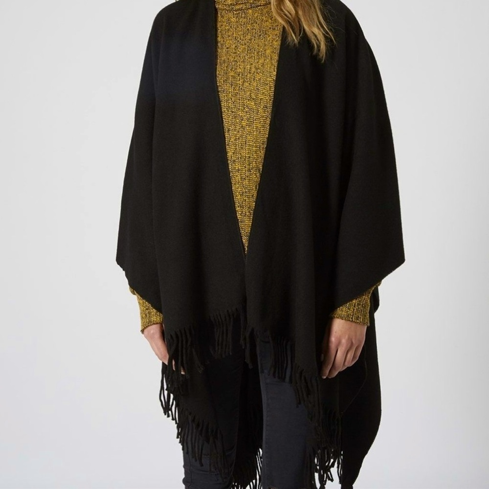 EUC Topshop Super Soft Wrap with Fringe in Black Size O/S
